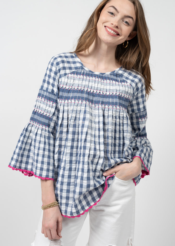 Ivy Jane Checked & Pleat Top