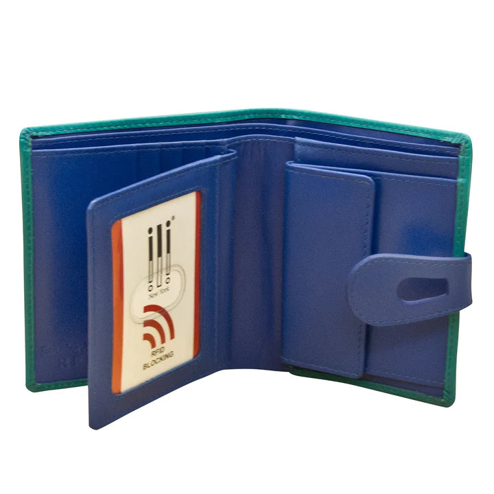 zip around wallet with RFID blocking lining. Exterior - I.D. - SUNSET  LEATHER