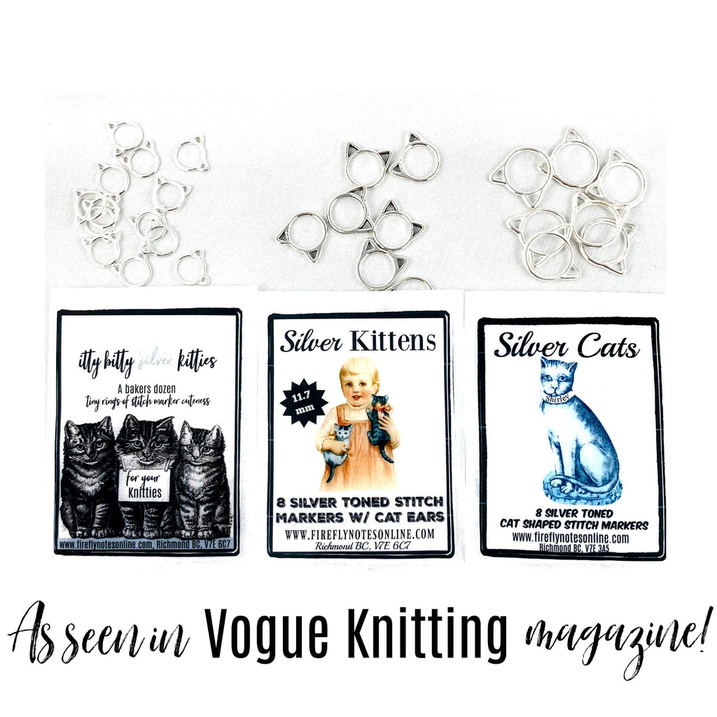 Firefly Notes - Cat Stitch Markers, Small, Med or Large, Multi Colours, Knitting Gift, as Seen in Vogue Knitting!