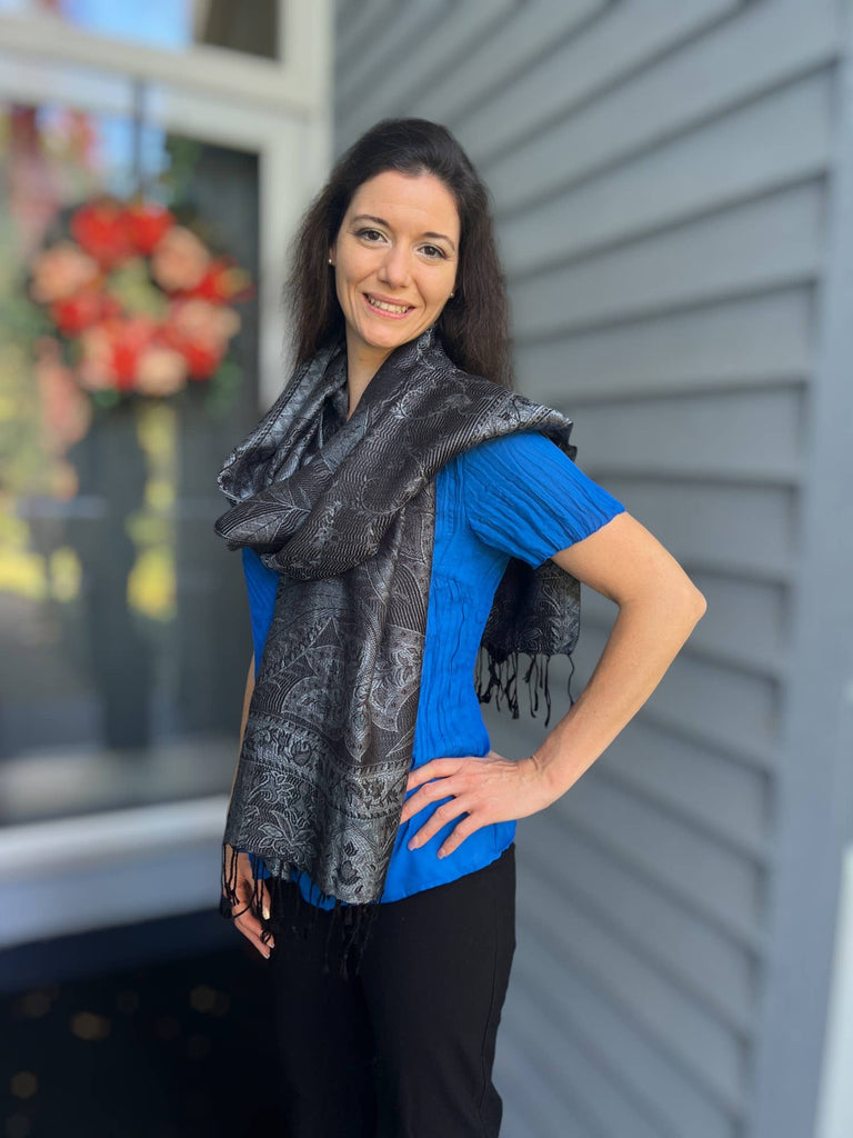 Rayz Intl - Black and Gray Modal Silk Jamawar Pashmina