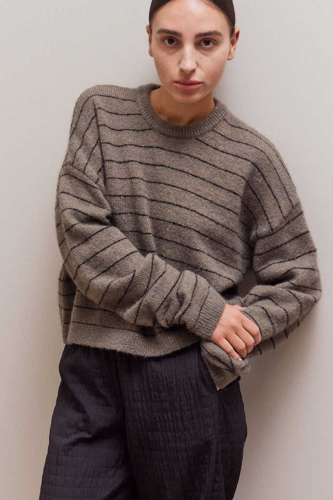GRADE & GATHER - STRIPED DROP SHOULDER SWEATER TOP