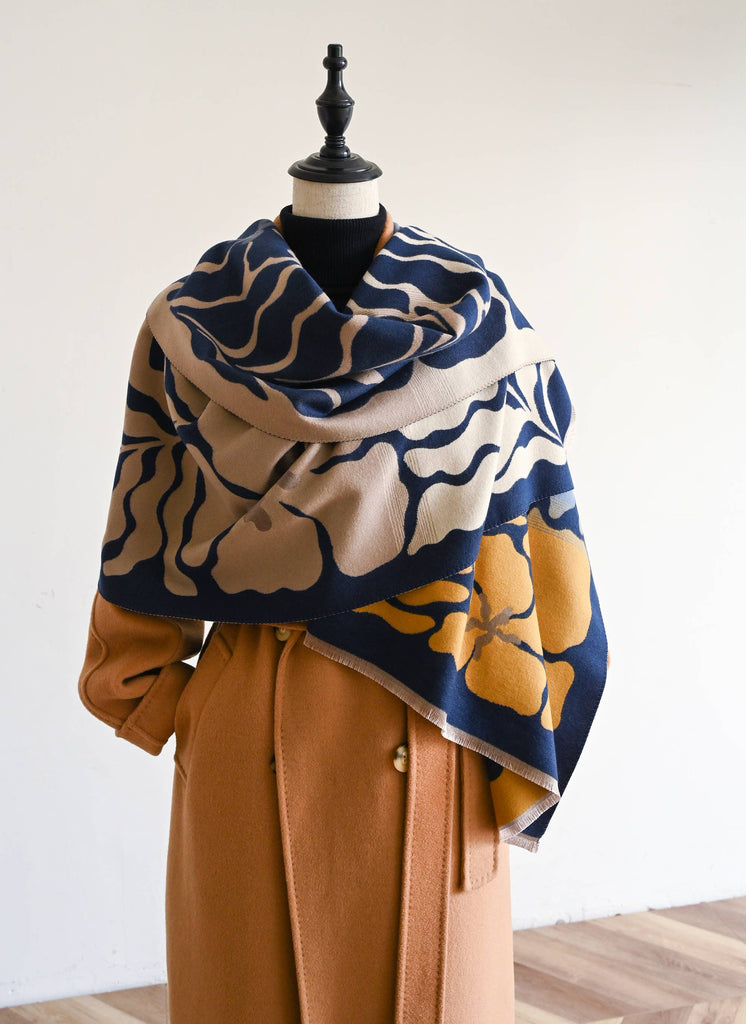 Winding River - Blue / Camel Marsh Fern Reversible Wrap