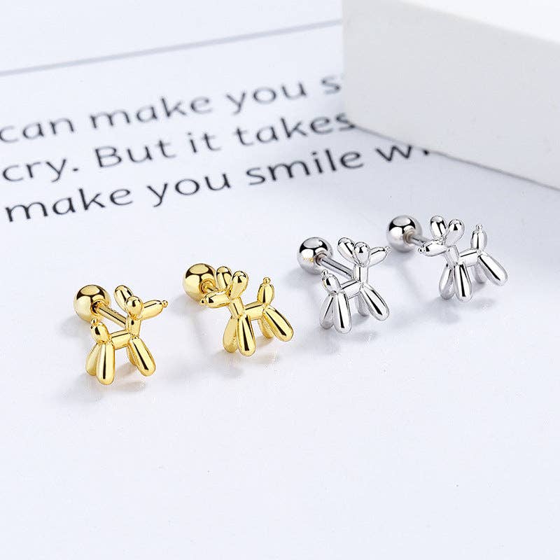 Perimade & Co. Balloon Dog Ball End Stud Earrings in 925 Sterling Silver