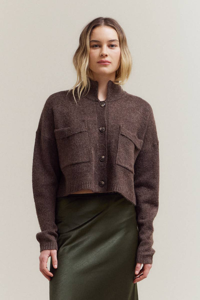 GRADE & GATHER - HIGH COLLAR KNIT CARDIGAN