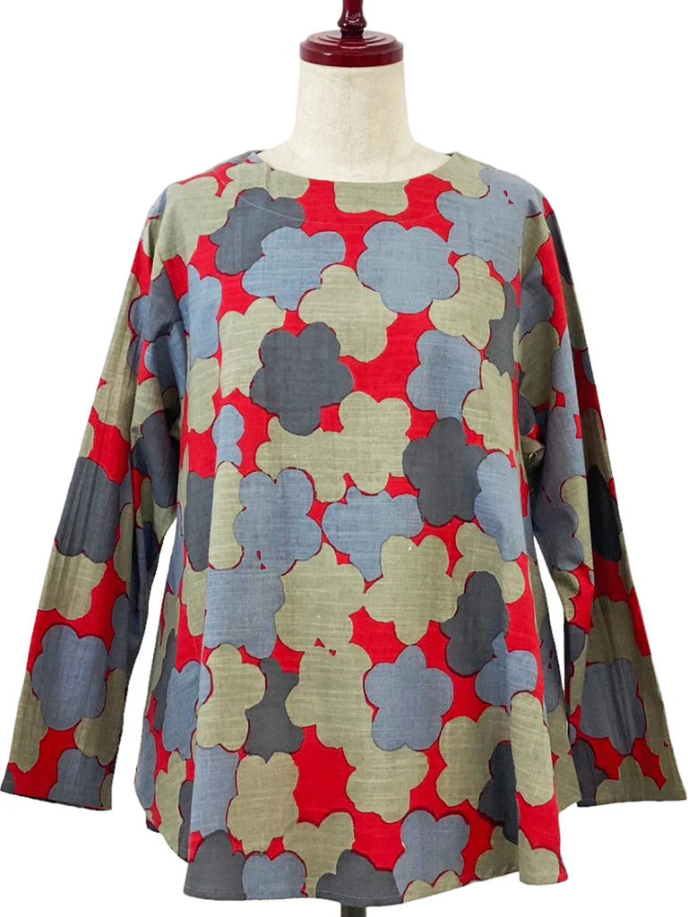 Mona Lisa - Simple Pullover - Floral Print - Red