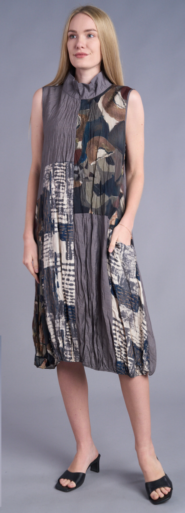 Shana Crushed Mock Neck Dress - Slate