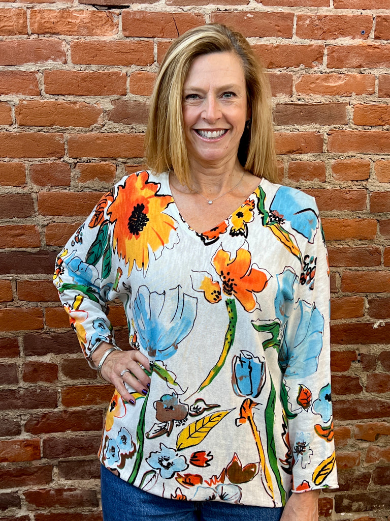 Shana - Floral Cotton V-Neck Sweater