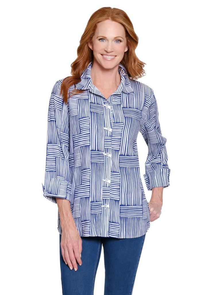 Multiples - Turn-up Cuff 3/4 Sleeve Hi-Lo Shirt