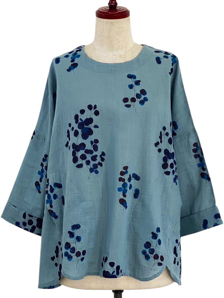 Mona Lisa - Flare Pullover - Eucalyptus Print - Blue