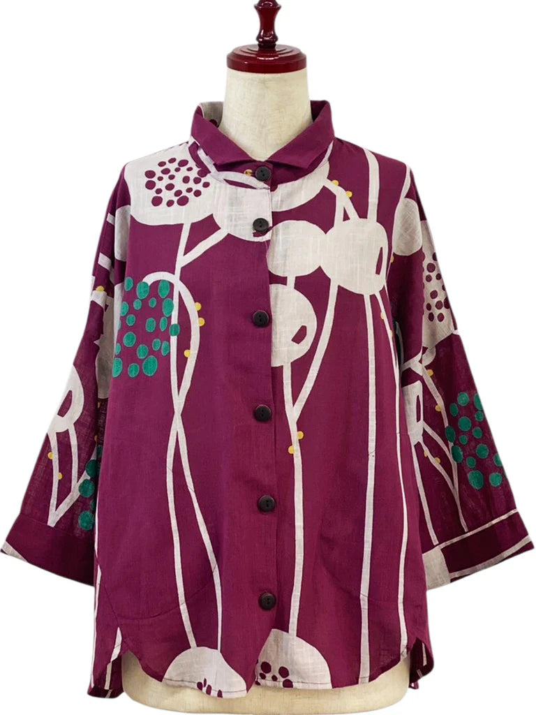 Mona Lisa - A-Line Jacket - Abstract Floral Print - Purple