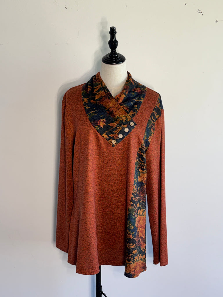 Shana - Knit Cross Neck Top in Rust