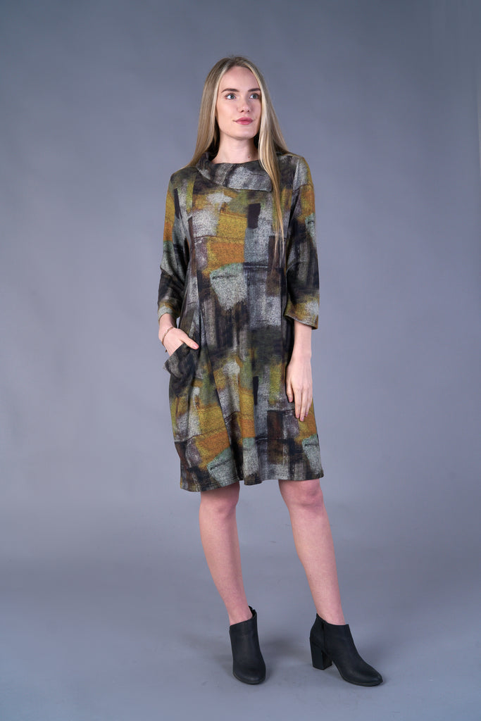 Shana Fleece Dress with Pockets- Green