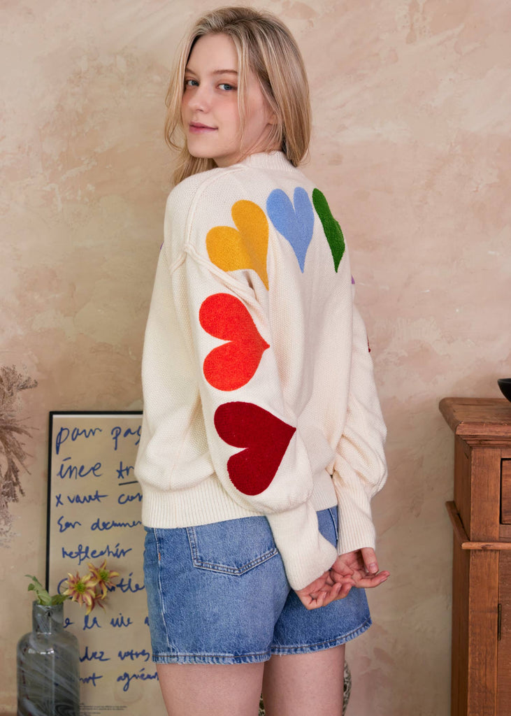 Mello Rainbow Heart Shaped Patch Sweater