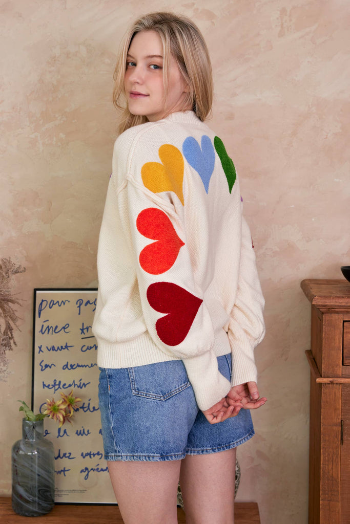 Mello - Rainbow Heart Shaped Patch Sweater