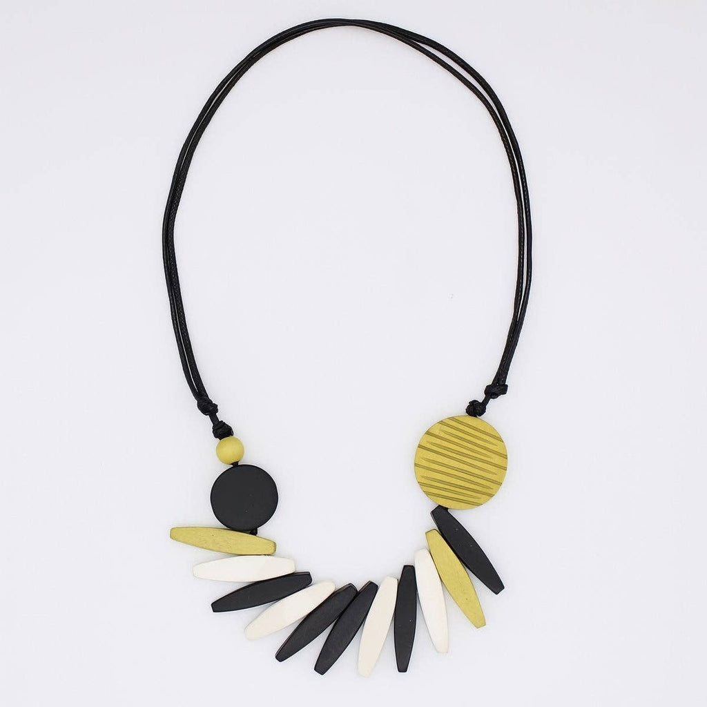 Sylca - Chartreuse Wood Fringe Necklace