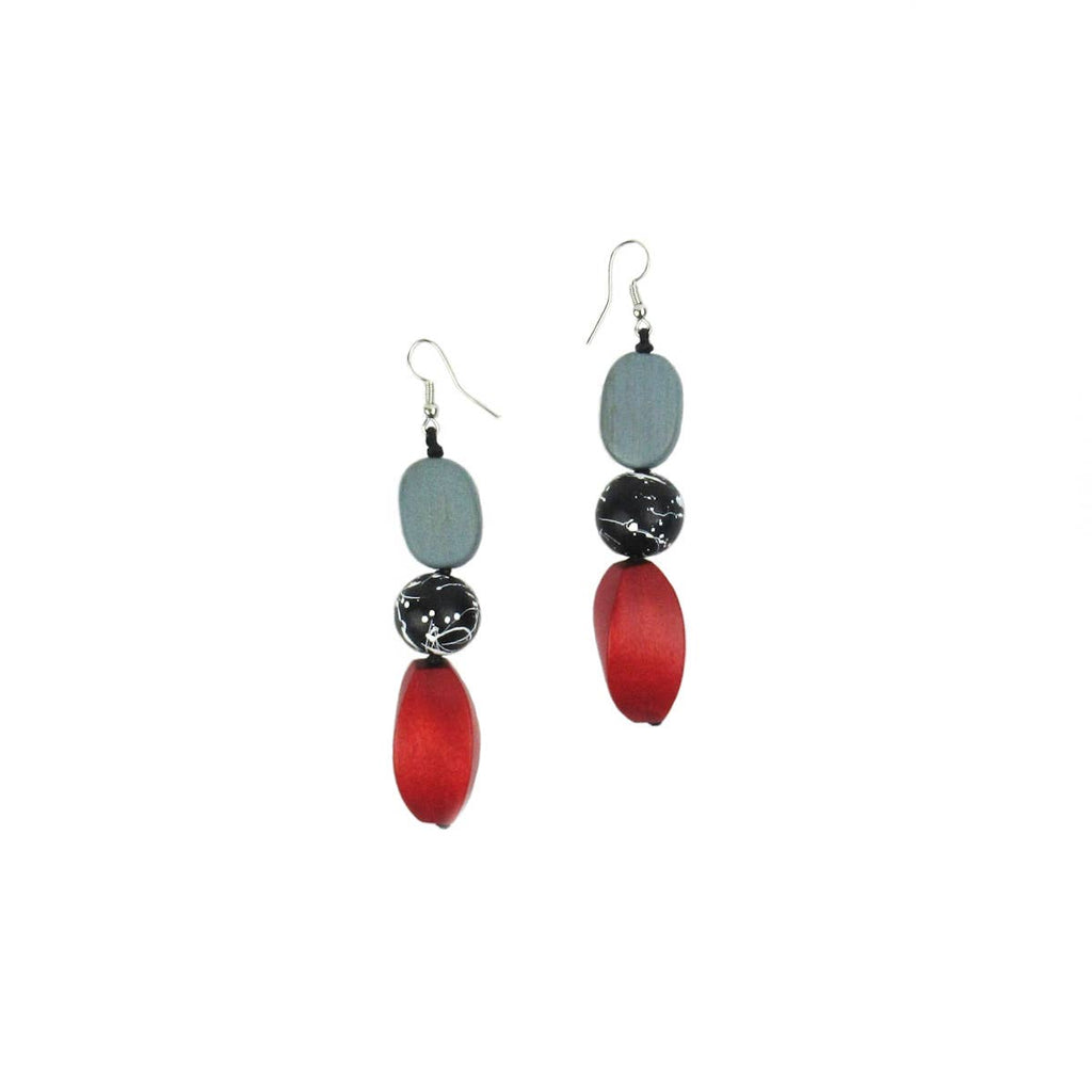 Katie & Company - Melanie red, gray and black splattered earrings