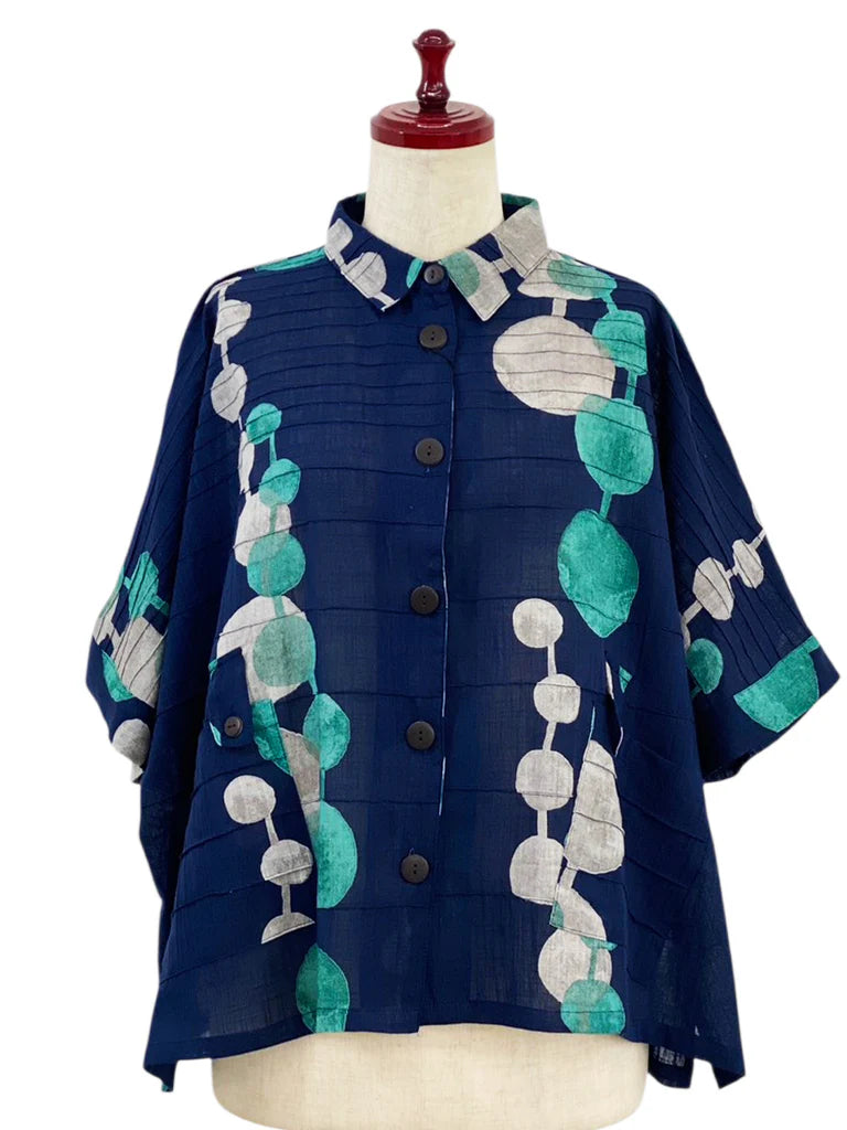 Mona Lisa - Tab Pocket Jacket - Bead Strands Print - Dark Blue
