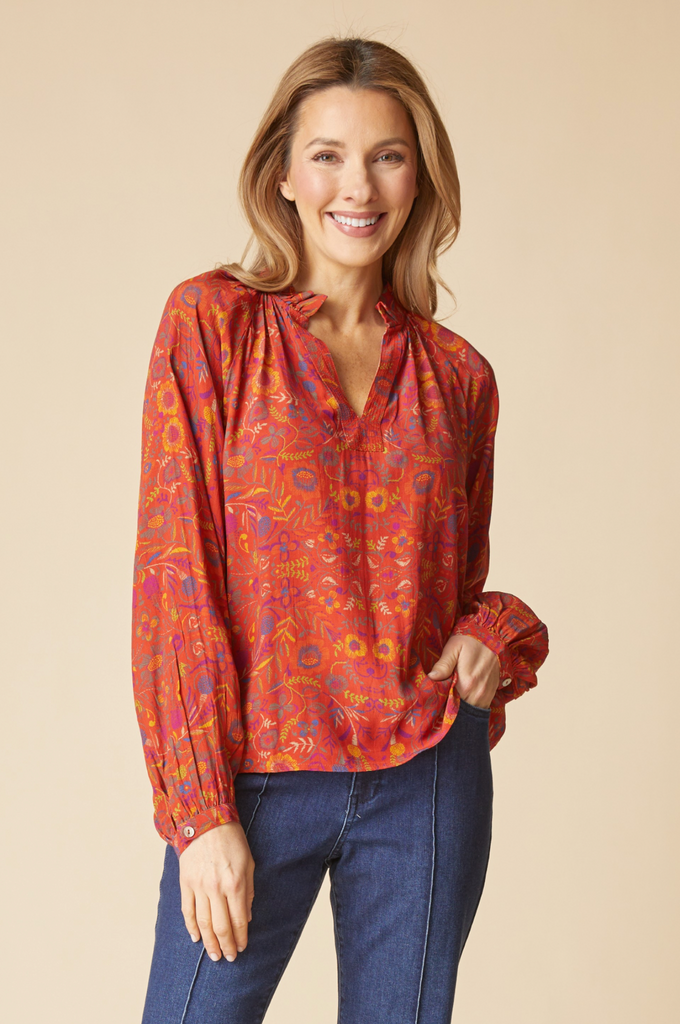 Habitat - Rayon Crepe Garden Ruched Collar Shirt