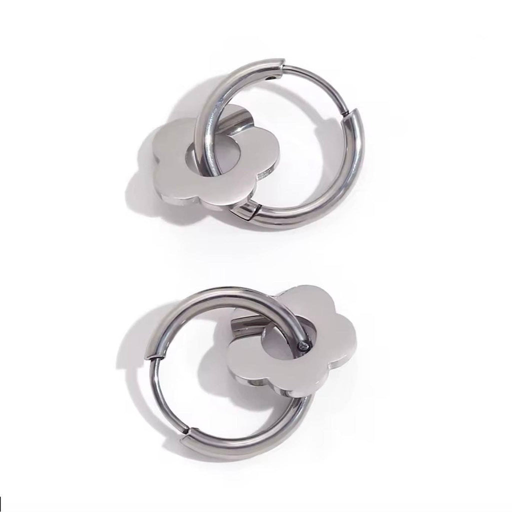 Lizou - Tiny Silver Flower Huggie Earrings