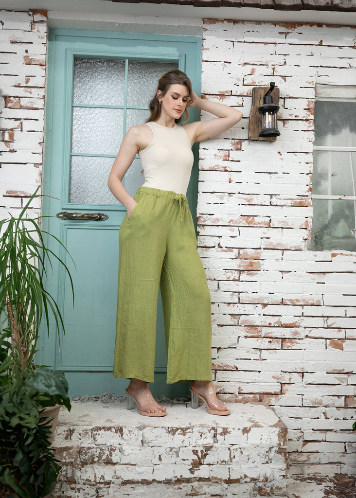 Orange Fashion Village Wide Leg Linen Pants w/ Drawstring