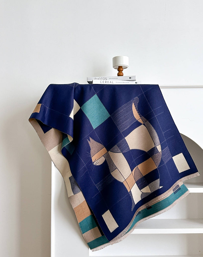 Winding River - Blue Graphic Cat Reversible Wrap