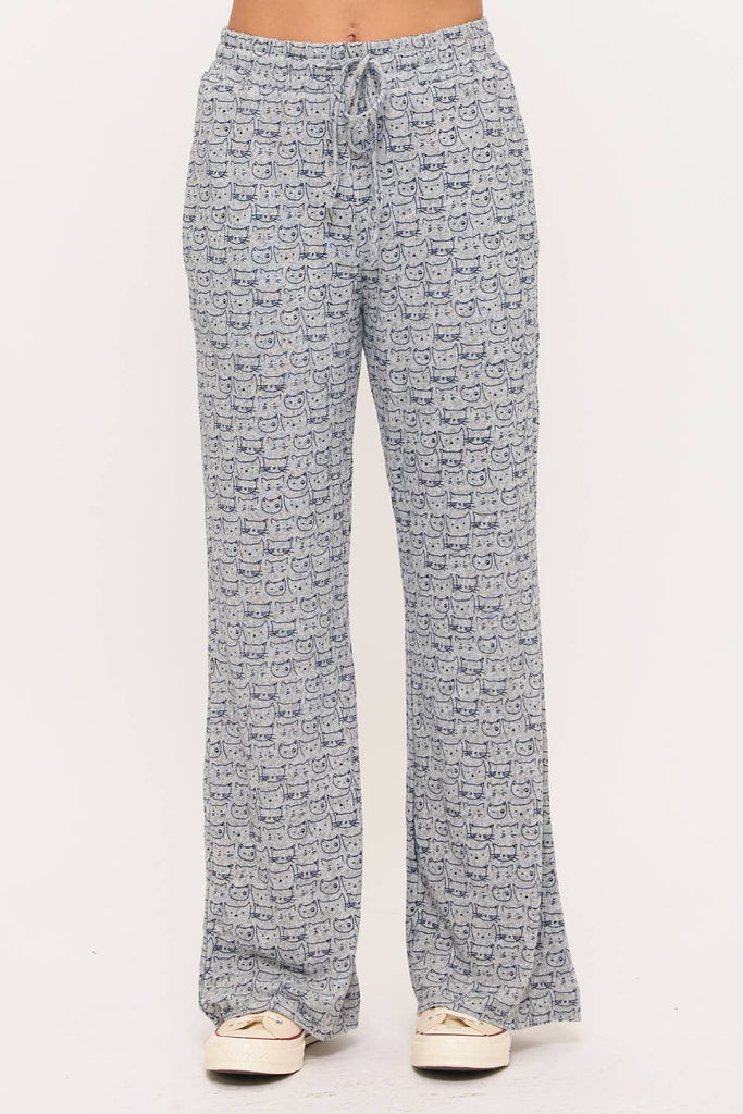 SM Wardrobe - CAT FACE PRINT FLARE PANTS