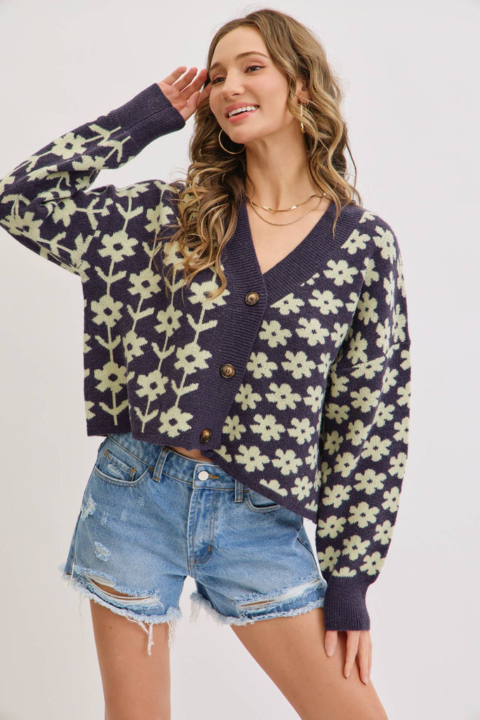 Sweet Lovely by Jen - COZY CASUAL FLORAL PRINT CARDIGAN