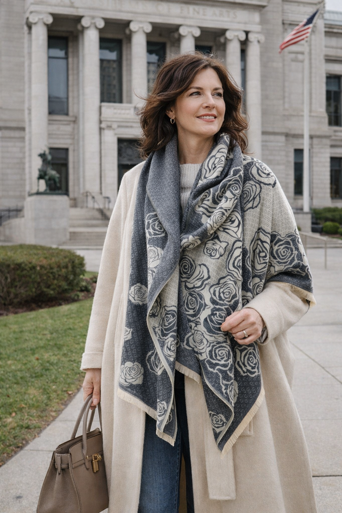 Winding River - Gray / White Shadow Rose Wrap
