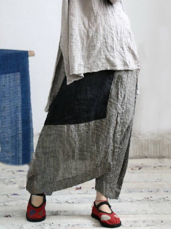 Sheer Trend - Vintage Plaid Split-joint Cropped Linen Pants