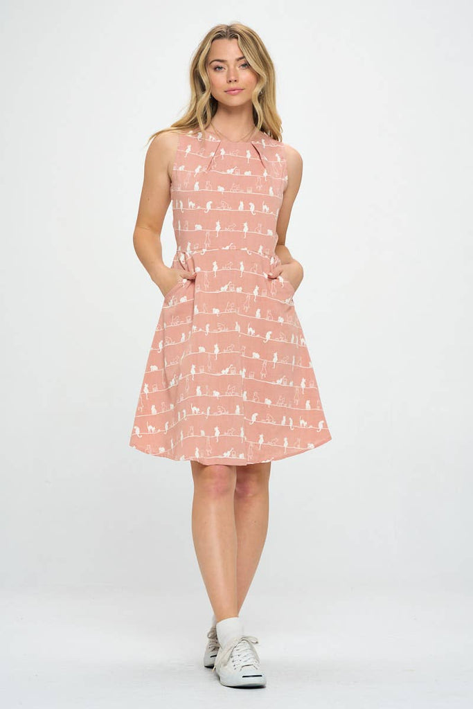 SM Wardrobe - CAT ON WIRE PRINT DRESS