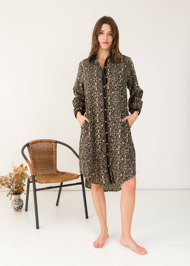 Orice Asymmetric Cotton Shirt Dress- Black