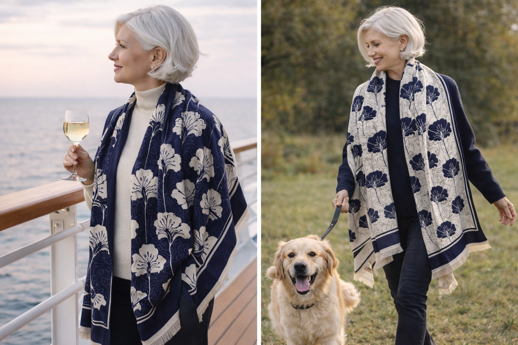 Winding River - Navy / White Buttercups Reversible Wrap