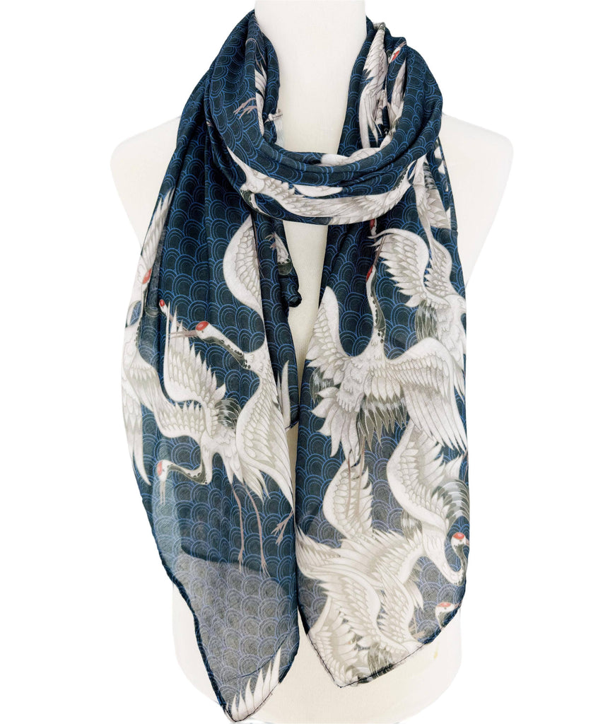 JC - Navy-White Crane Scarf