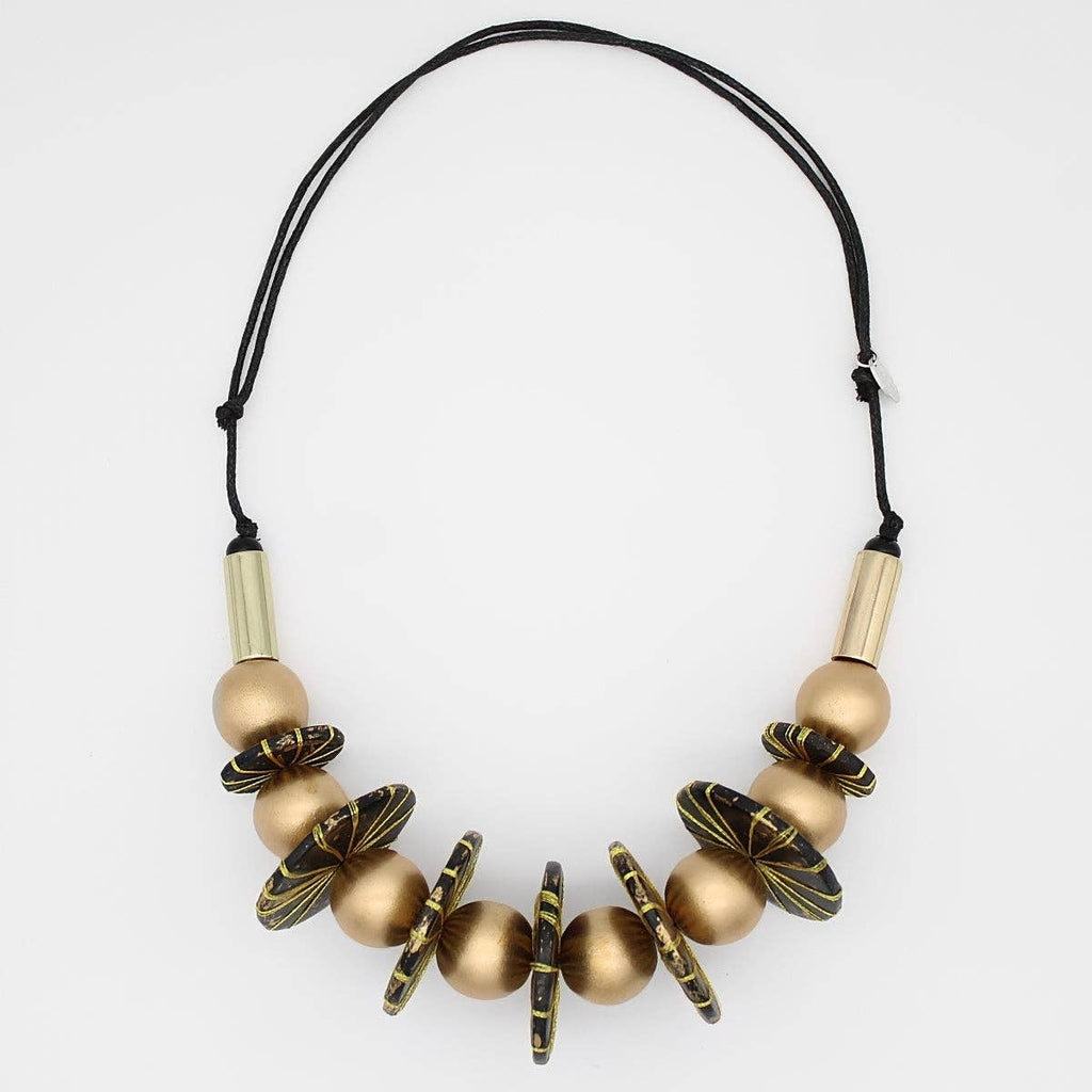 Sylca Designs - Black and Gold Luxe Statement Bib Necklace