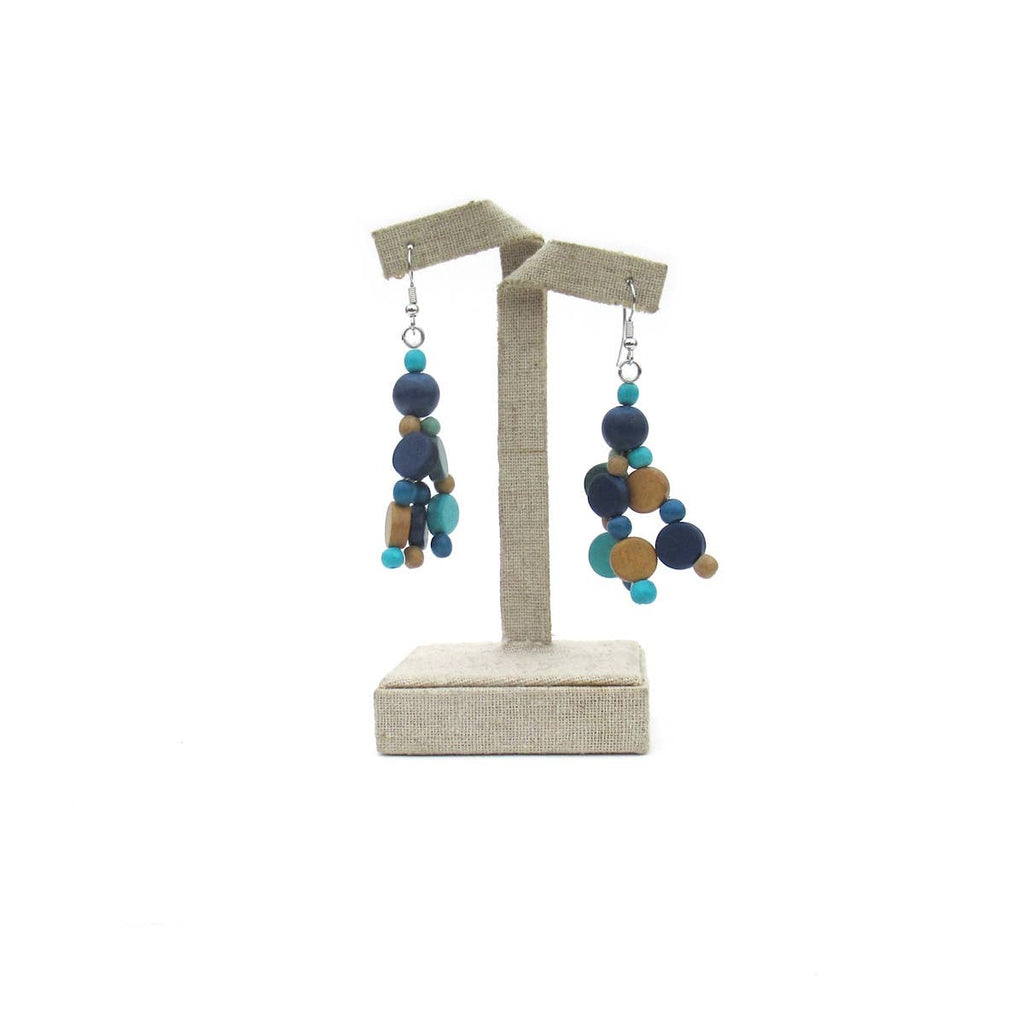 Katie & Company - Livia blue and green wood bead earrings