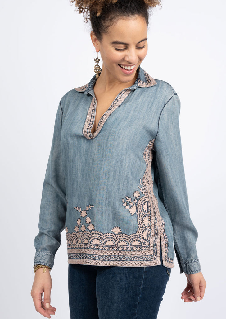 Ivy Jane Denim Embroidered Top – Textiles IC
