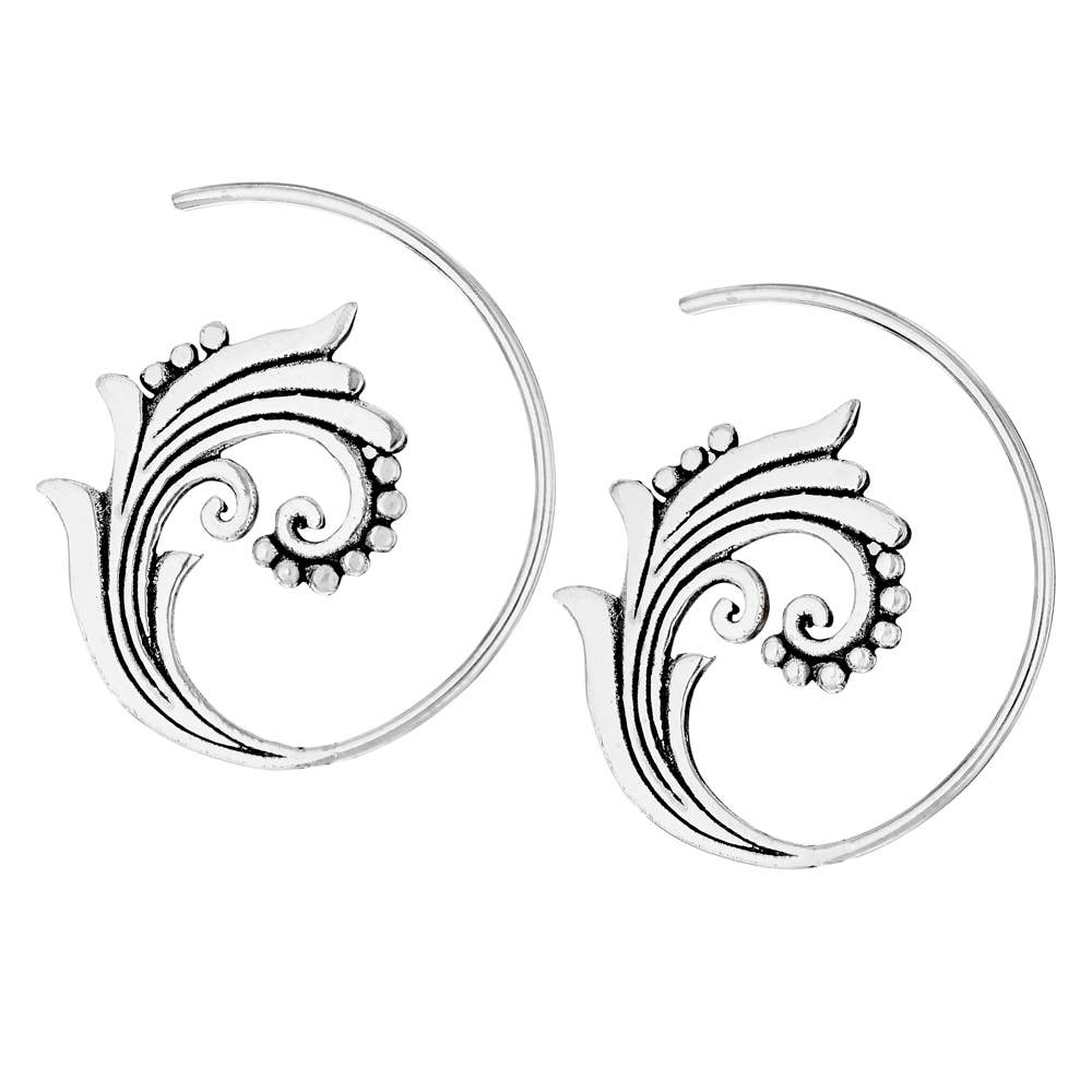 Tiger Mountain - Lined Swirl Sterling Silver Hoop Earring