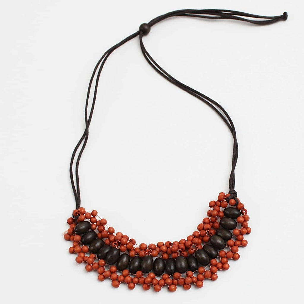 Orange and Brown Wooden Necklace by Sylca