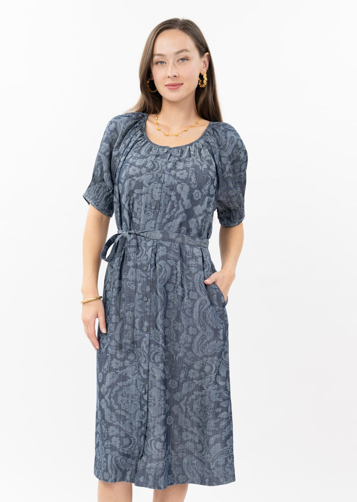 Uncle Frank - Tucked Sleeve Floral Pattern Dress