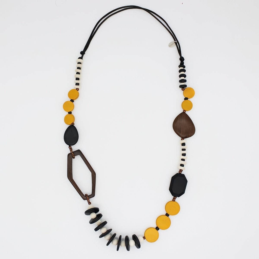 Sylca Designs Mustard Wood Bead Gabby Necklace