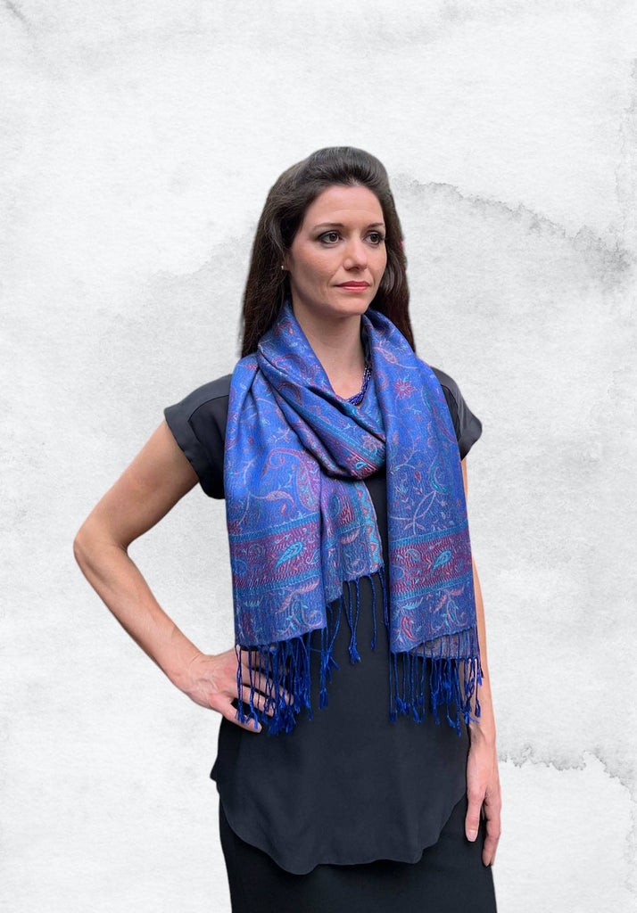 Rayz Intl - Royal Blue Jamawar Pashmina