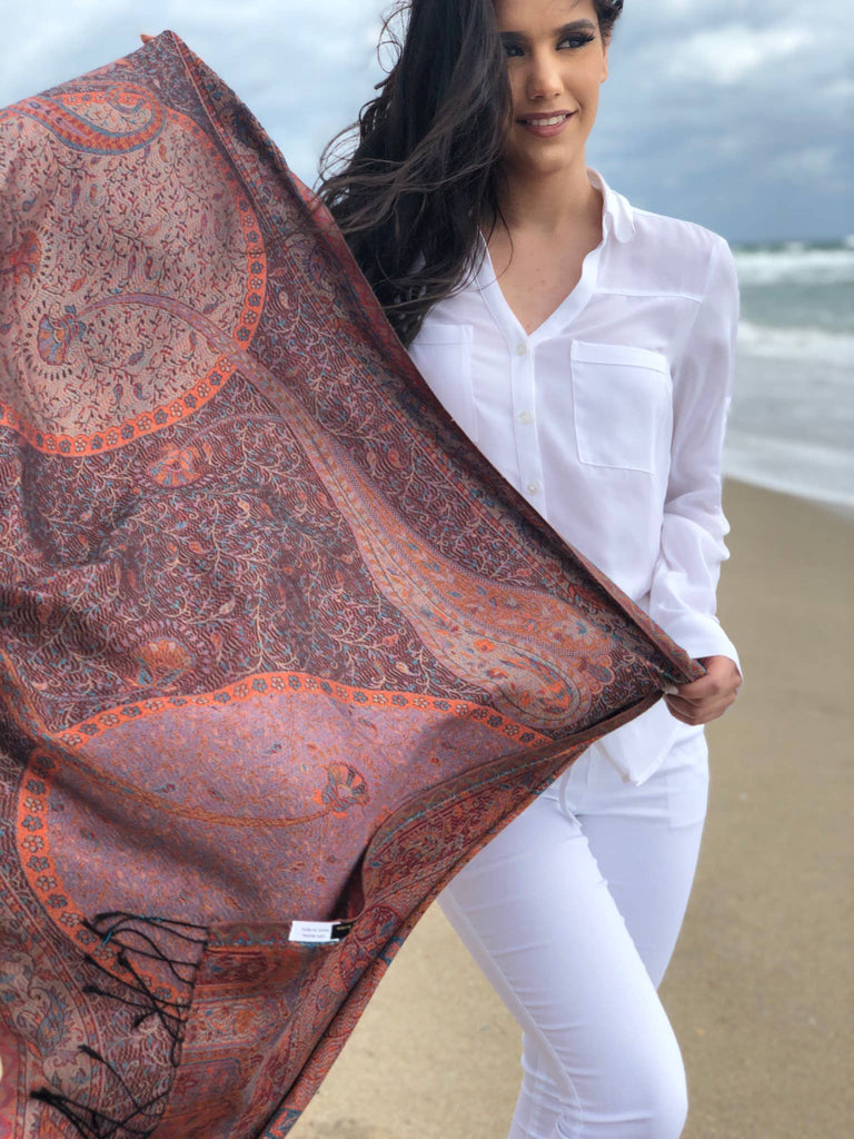 Rayz Intl - Magenta/Burgundy Jamawar Pashmina