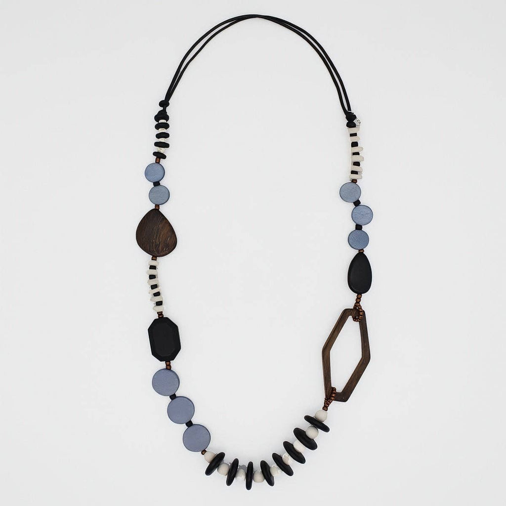 Sylca - Blue Wood Bead Gabby Necklace