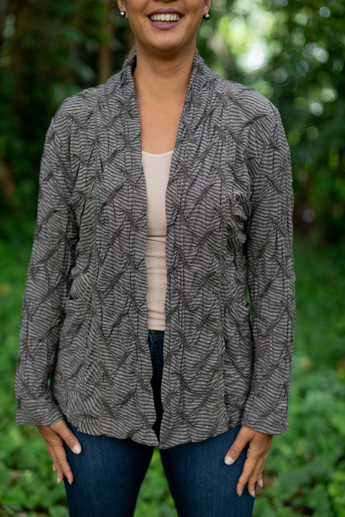 Komil - Puckered Stripe Latte Jacket W/Pockets