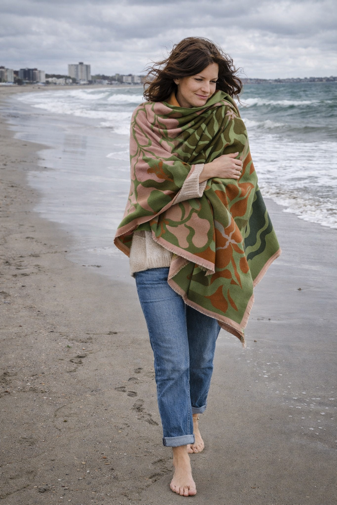 Winding River - Green / Pink Marsh Fern Reversible Wrap