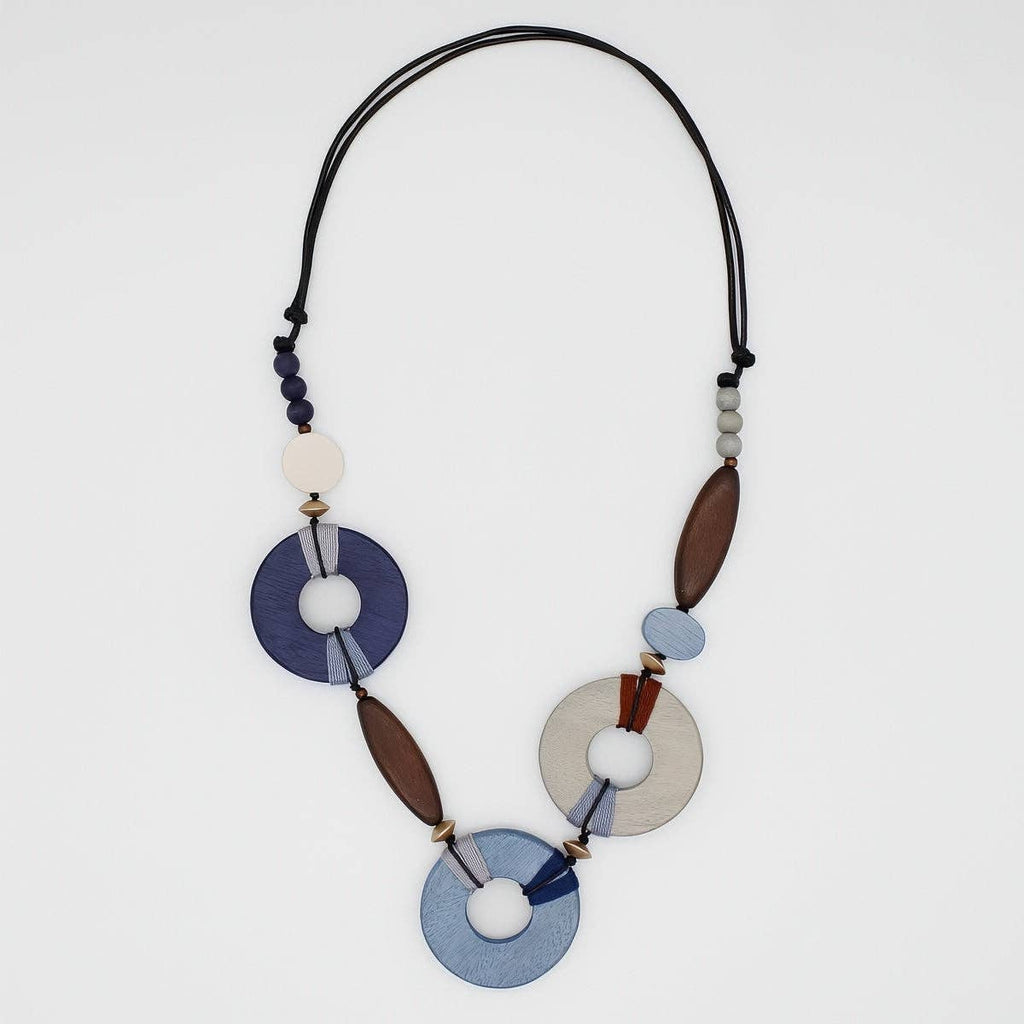 Saylor Blue Wood Open Bead Necklace by Sylca