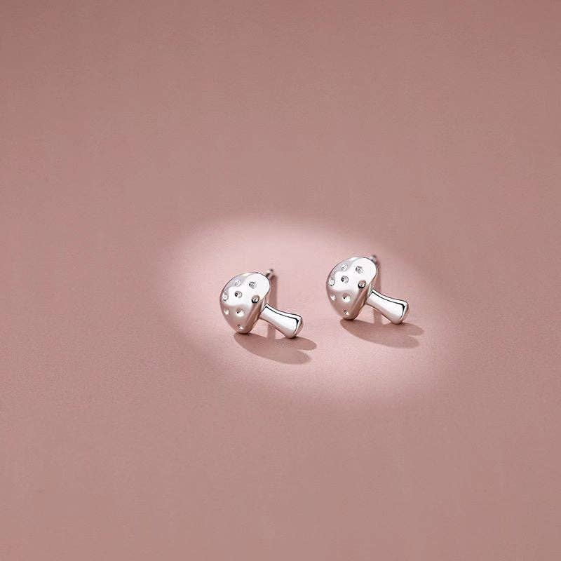 Perimade & Co. Dainty Cute Mushroom Stud Earrings in 925 Sterling Silver