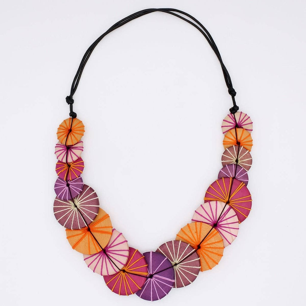 Purple Azalea Necklace, Warm Tones Wooden Bib Necklace by Sylca