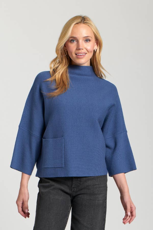 APNY - Funnel Neck Sweater W/Patch Pocket - Denim Blue