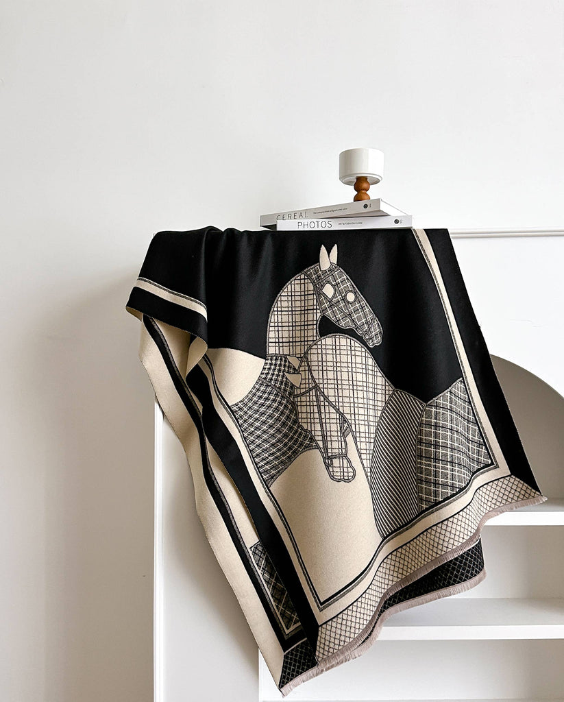 Winding River - Black / Cream Equus Plaid Reversible Wrap